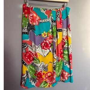 VTG Tropical Floral Vibrant Summer Bright Unique Skirt by K & Company Midi Small
